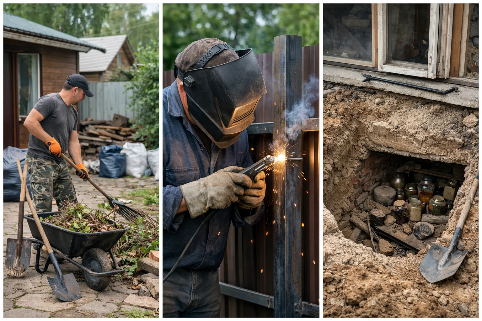 Уборка двора, сварка столбов и раскопки старого подвала: ремонт частного дома продолжается