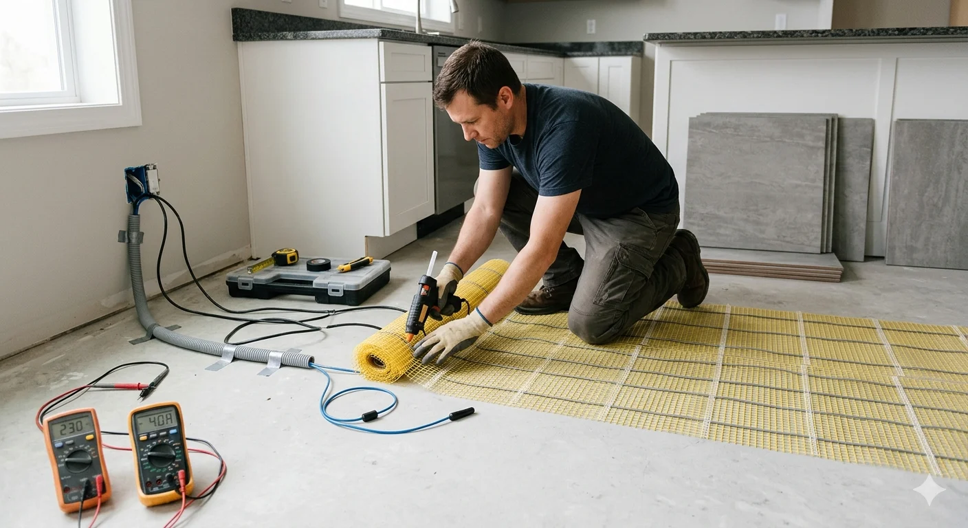 Электрический тёплый пол на кухне: пошаговый монтаж нагревательных матов
