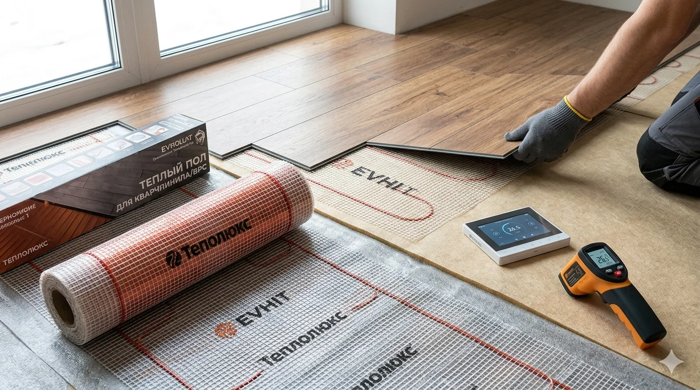 Тёплый пол под кварцвинил без стяжки: обзор системы EVHIT от Теплолюкс